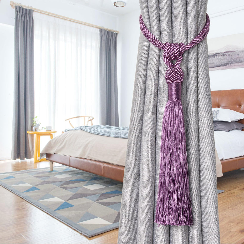 Long Tassel Curtain Tiebacks Handmade Braided Rope Knot Drape Tie Backs European Style Decorative Curtain - 2 Pack