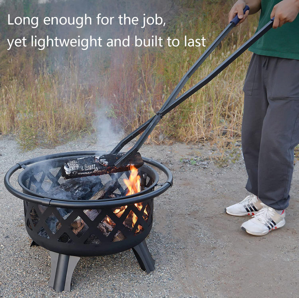 40in Fire Tongs for Fire Pit Heavy Duty Manganese Steel