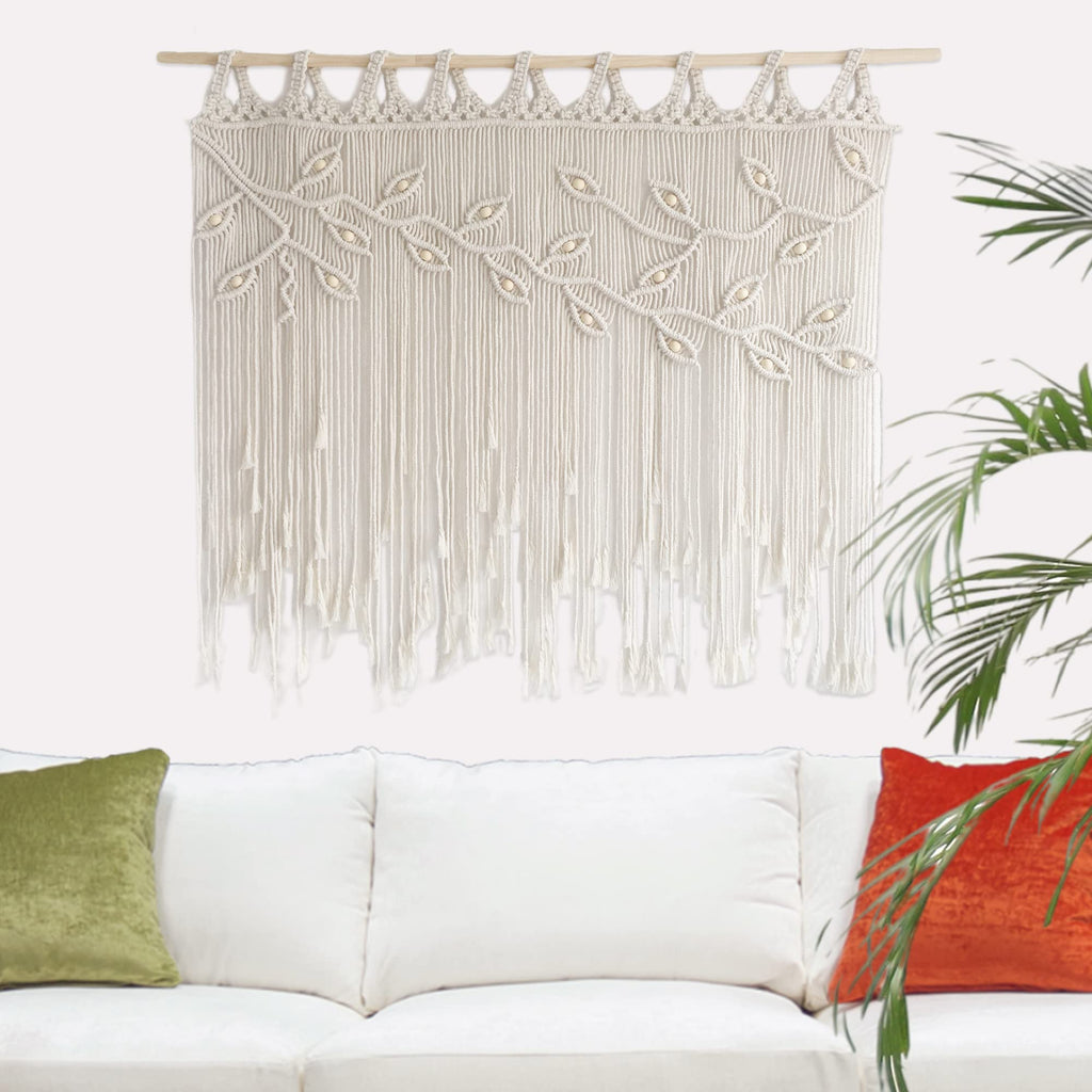 Macrame Wall Hanging Woven Tapestry Bedroom Curtain Leaf Shape Living Room Curtains Wall Decor
