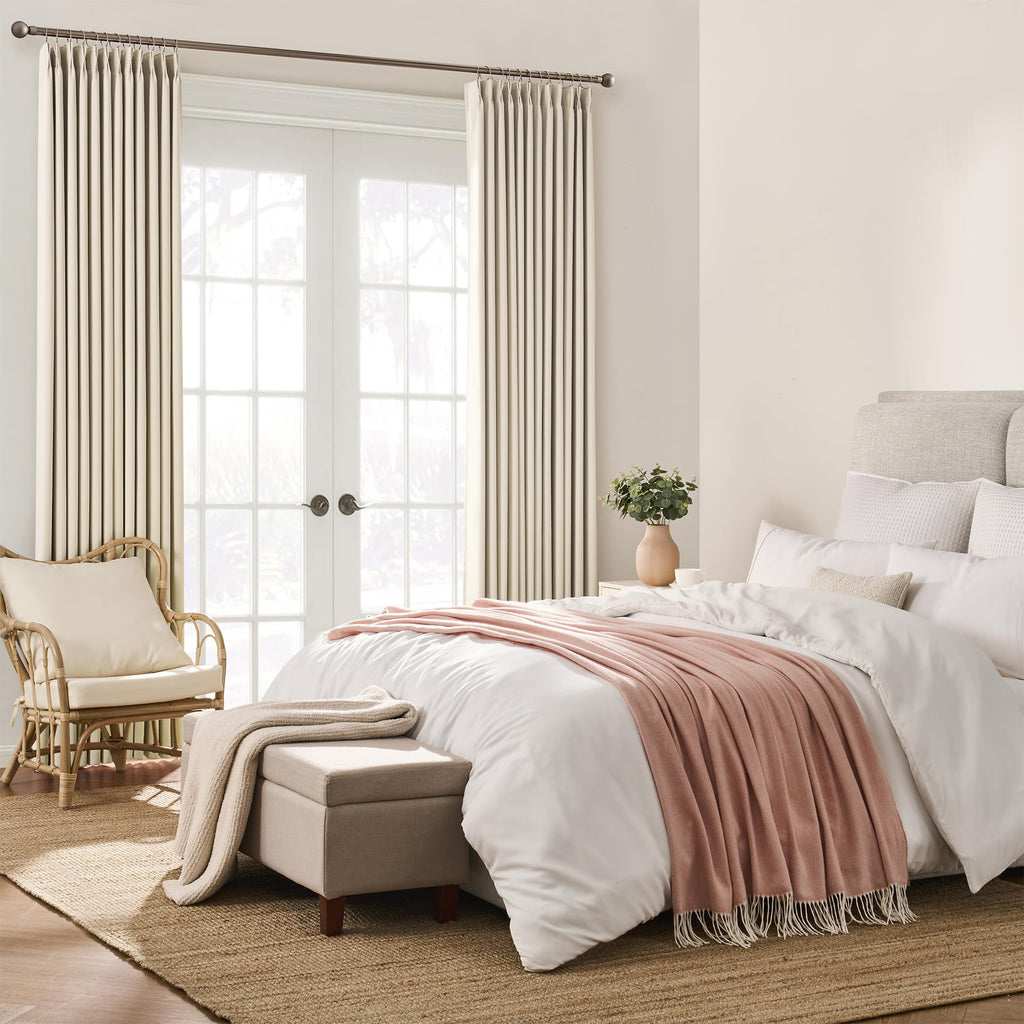 Cream Beige Curtains for Bay Windows, Sound Reducing Solid Window Treatment for Cafe/Kitchen/Night Shift, Blackout