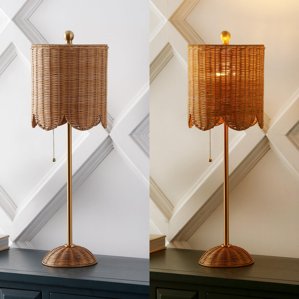 Celerie 27.5" Rattan Buffet Lamp, Natural/Brass Gold, Set of 2