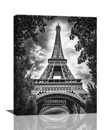 Paris Wall, Eiffel Tower Pictures Wall Decor, Black and White Canvas Prints Painting, Framed Fashion Artwork Bedroom