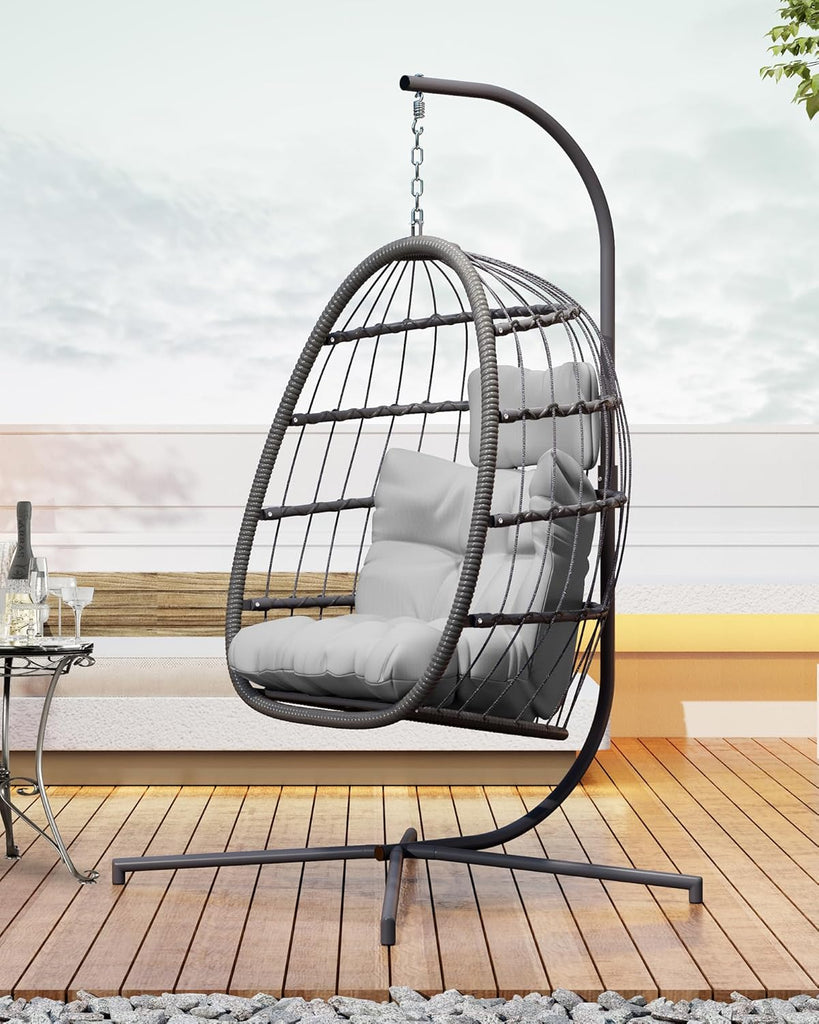 Hanging Egg Chair with Stand, Swing Hammock Chair with Cushion for Indoor Outdoor, Patio Wicker Egg Swing Chair for