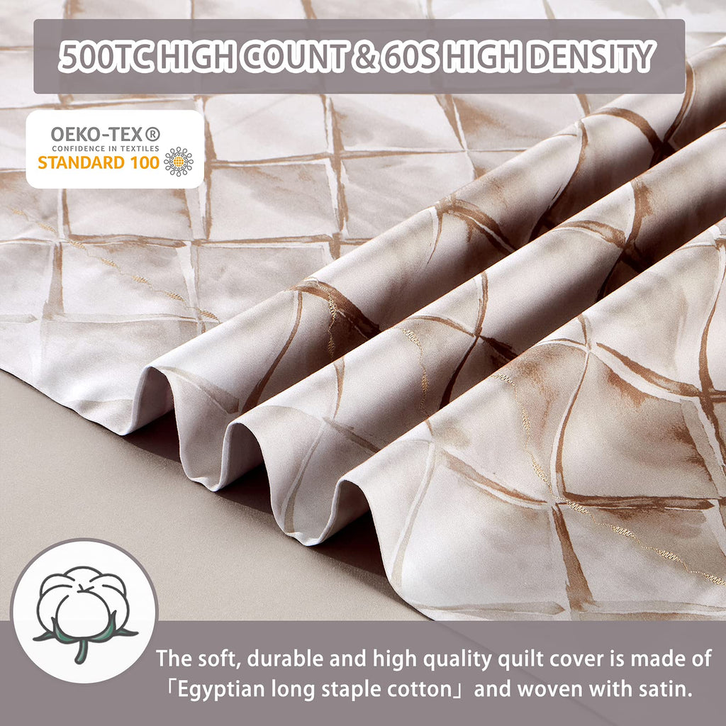 100% Egyptian Cotton Duvet Cover King, Gray Beige Geometric Pattern Comforter Cover Set Modern Abstract