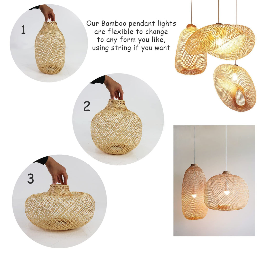 Bamboo Bulb Guard Lamp Cage for Pendant Lights, Rustic Vintage Bamboo Lamp Shade with FREE Dimmable 40W LED Bulb