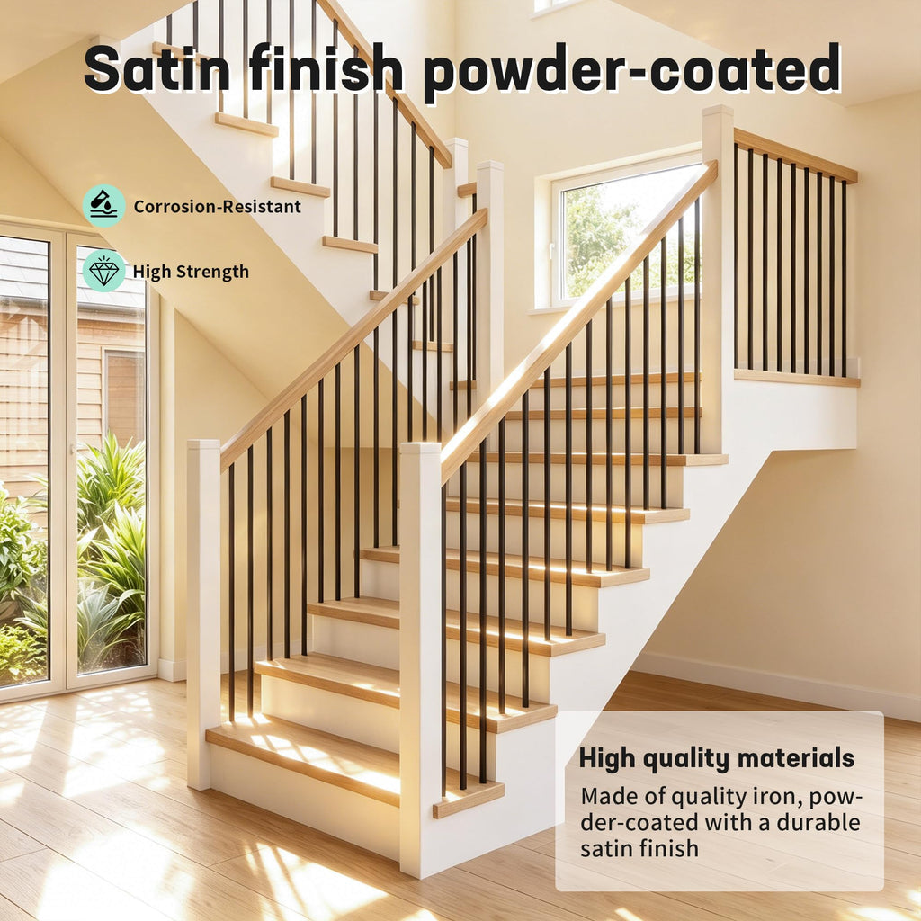 Square Metal Stair Balusters 1/2" Hollow Wrought Iron Spindles for Indoor Staircase & Deck Railing 44" Long Plain
