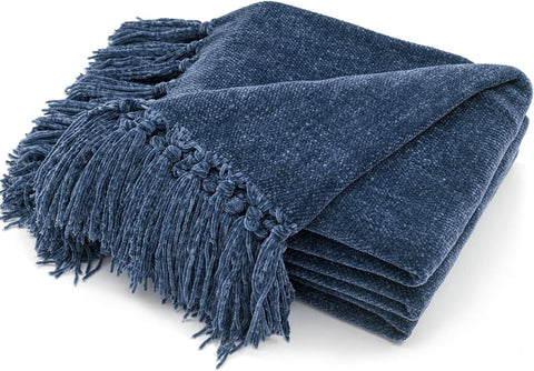 Throw Blanket Soft Cozy Chenille Throw Blanket with Fringe Tassel, 50'' x 60'')