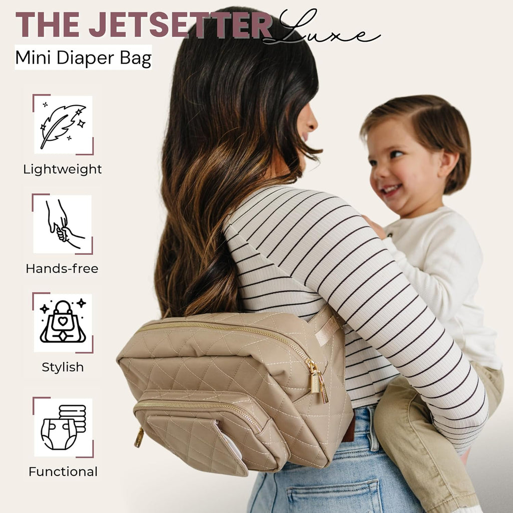 Small Diaper Bag - Mini Diaper Bag with Portable Changing Pad, Fanny Pack Crossbody Bags for Baby & Toddler, Beige