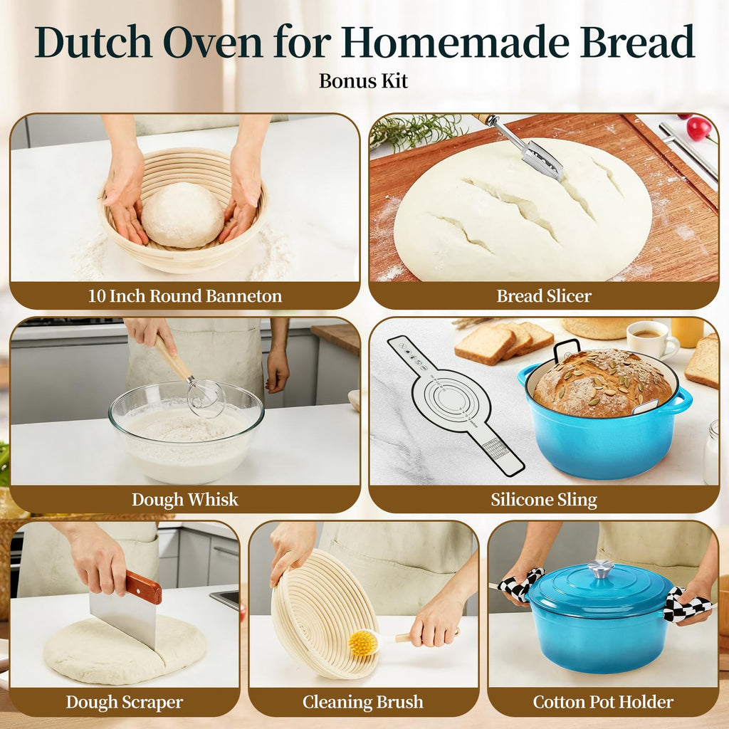 Enameled Cast Iron Dutch Oven pot 6.5 QT with Lid for Bread Baking