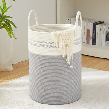Woven Rope Laundry Hamper Basket, 72L Tall Laundry Basket-Grey