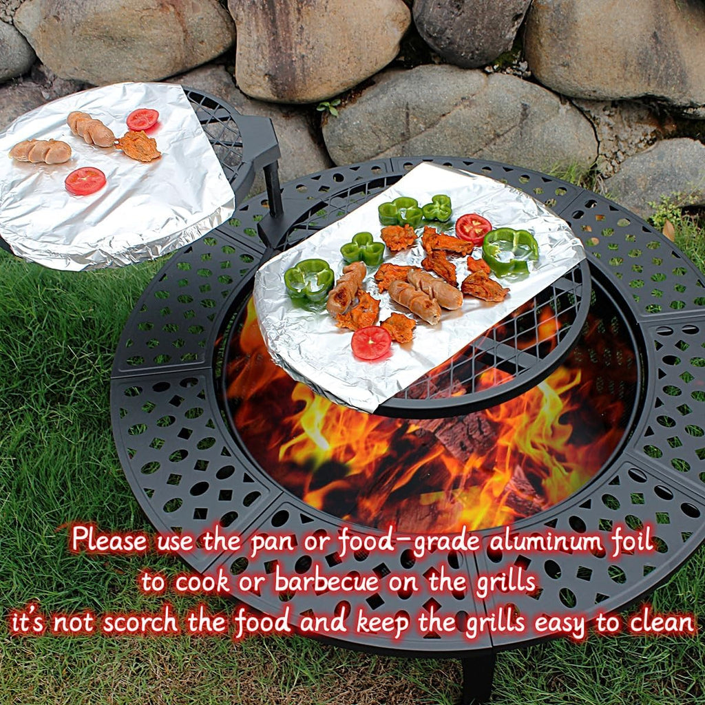 36 Inch Fire Pit with 2 Grills, Wood Burning Fire Pits for Outside with Lid, Poker and Round Waterproof Cover, BBQ& Outdoor Firepit & Round Metal - Image 3