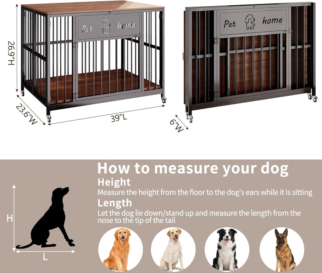 Foldable Dog Crate Furniture for Medium Dogs, Walnut