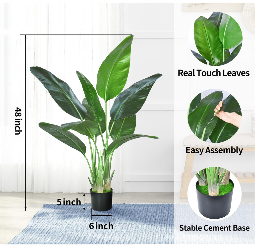 Artificial Bird of Paradise Plant, Faux Palm Tree Potted Plant with Real Touch Leaves, Fake Trees Living Room Office