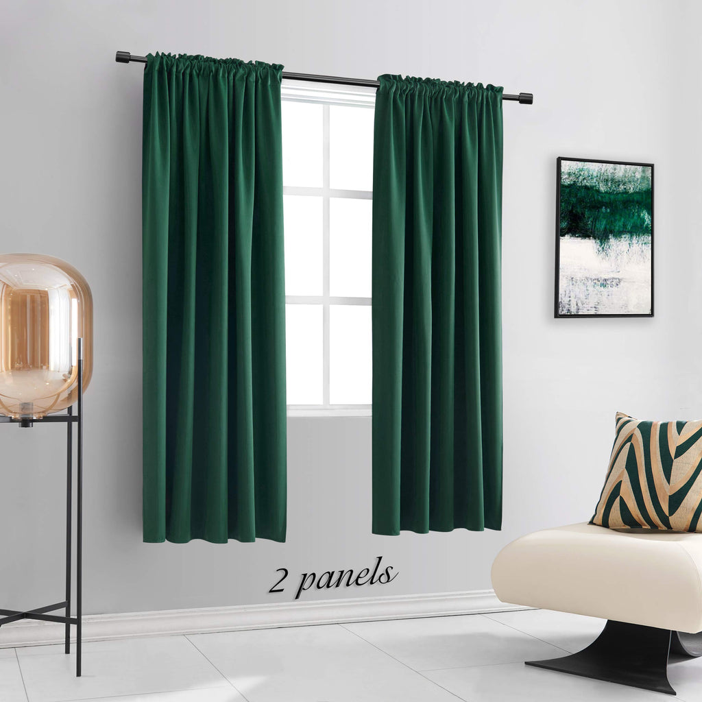 Hunter Green Blackout Thermal Insulating Window Curtain Panels with Rod Pocket (52 x 72 Inches, 2 Panels)