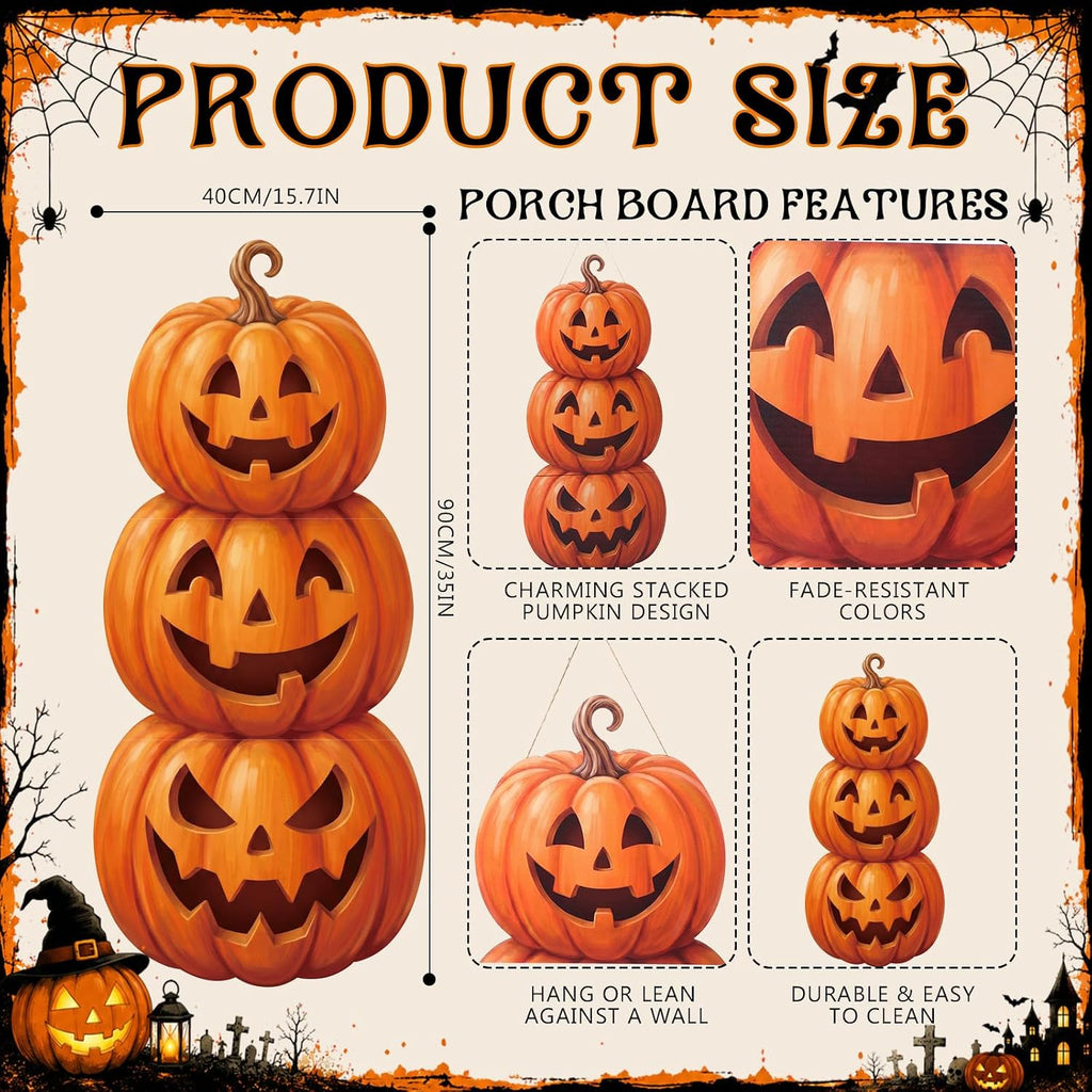 35 Inch Halloween Stacked Pumpkins Wood Sign Front Porch Decor