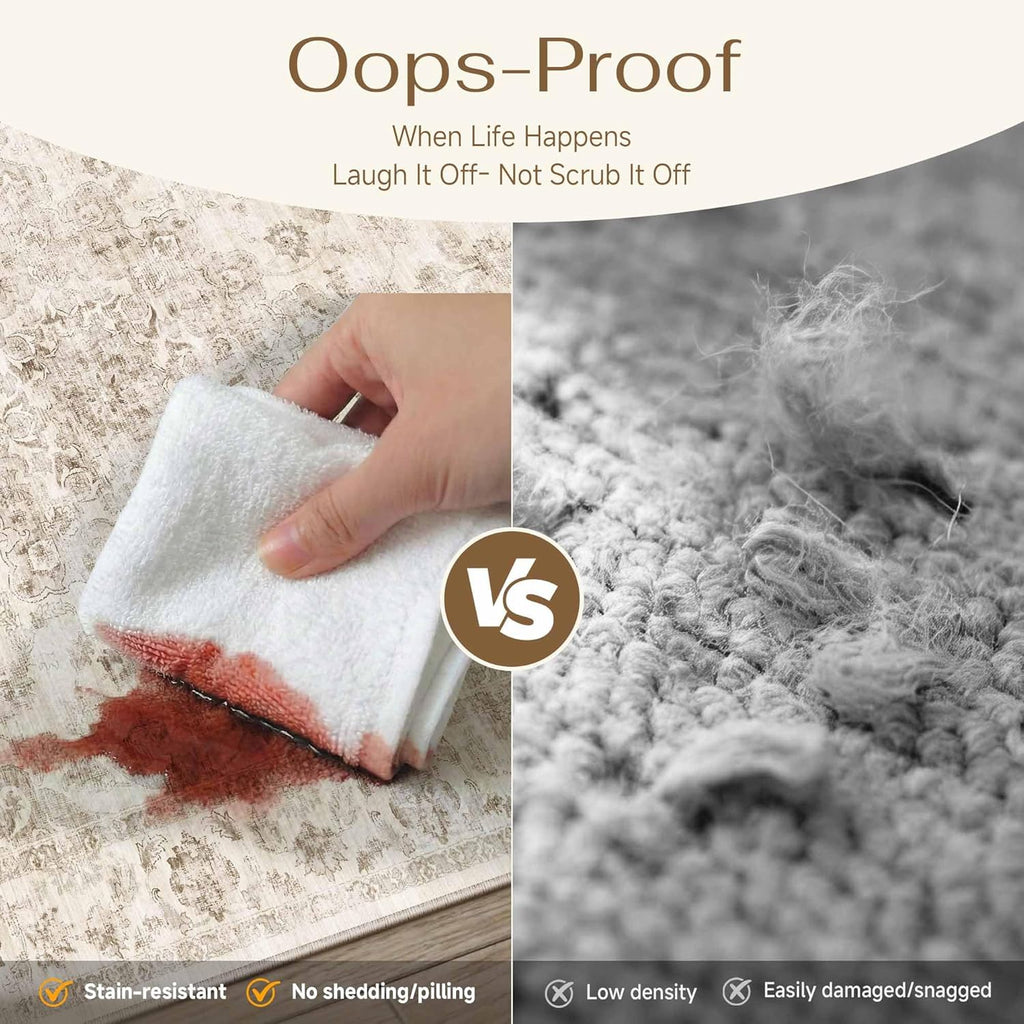 9x12 Neutral Area Rug Beige Vintage Living Room Bedroom Washable Carpet Non-Slip Soft Low Pile Farmh
