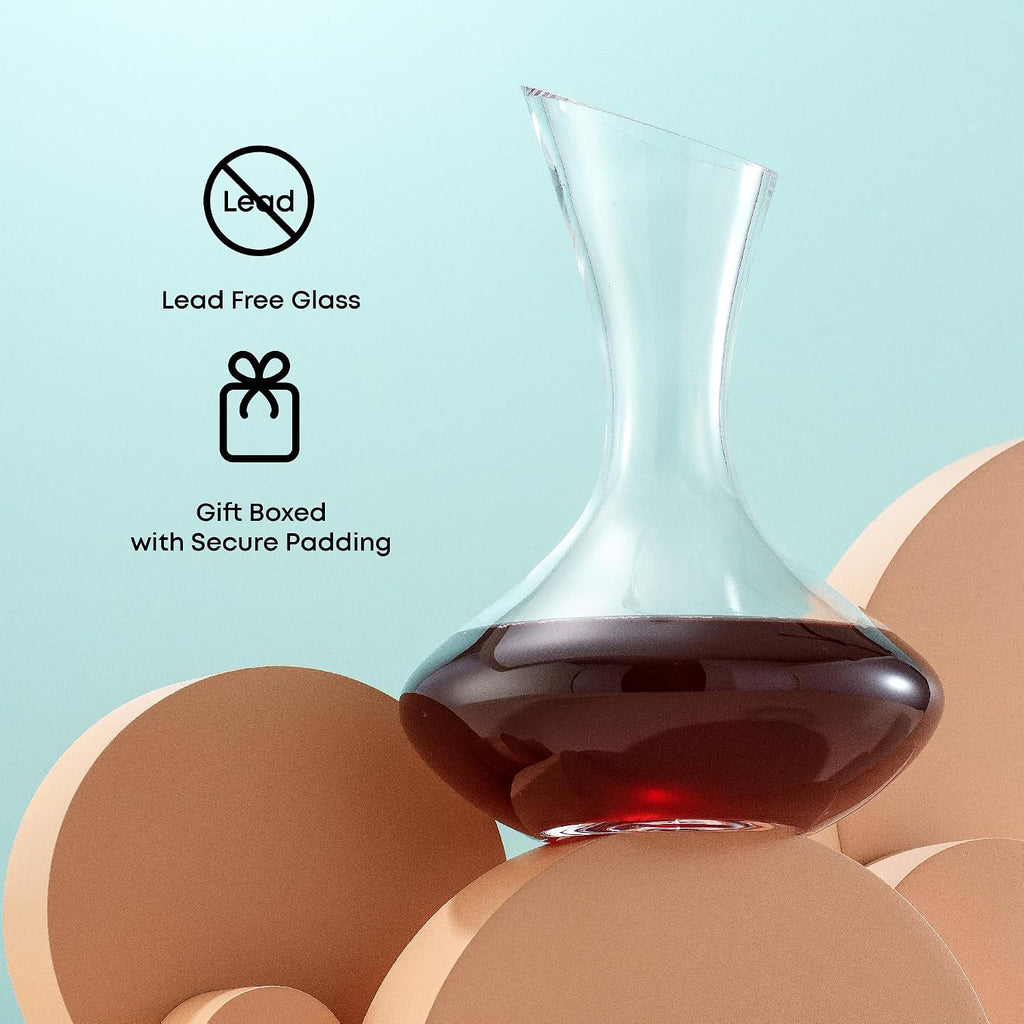 Lancia Wine Decanter Crystal Wine Aerator Handmade Base Glass Pitcher Ultra Elegant Design Easy Pour Slanted Spout