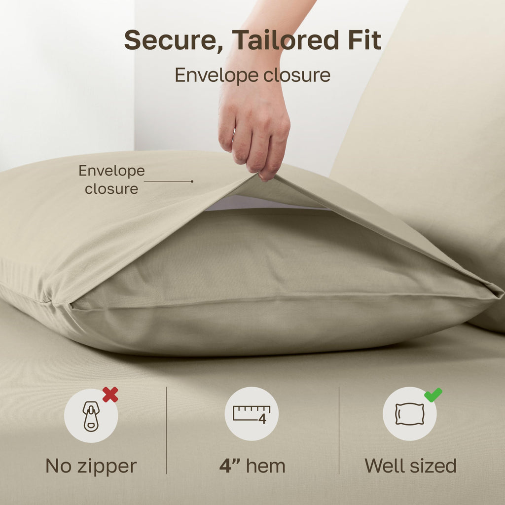 100% Egyptian Cotton 2-Pack Queen Pillow Case, Beige
