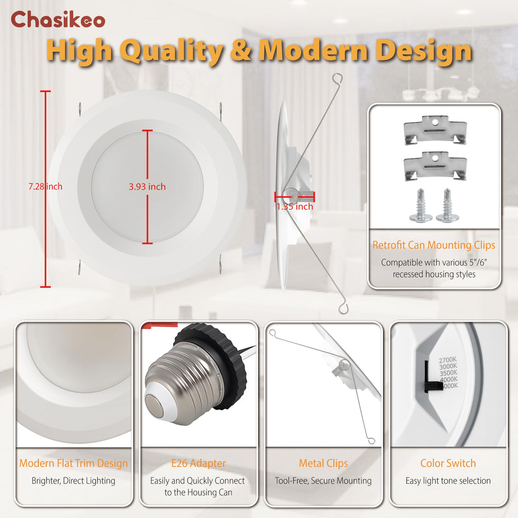 6 Pack 6 Inch LED Recessed Lighting, Retrofit 5CCT LED Can Lights