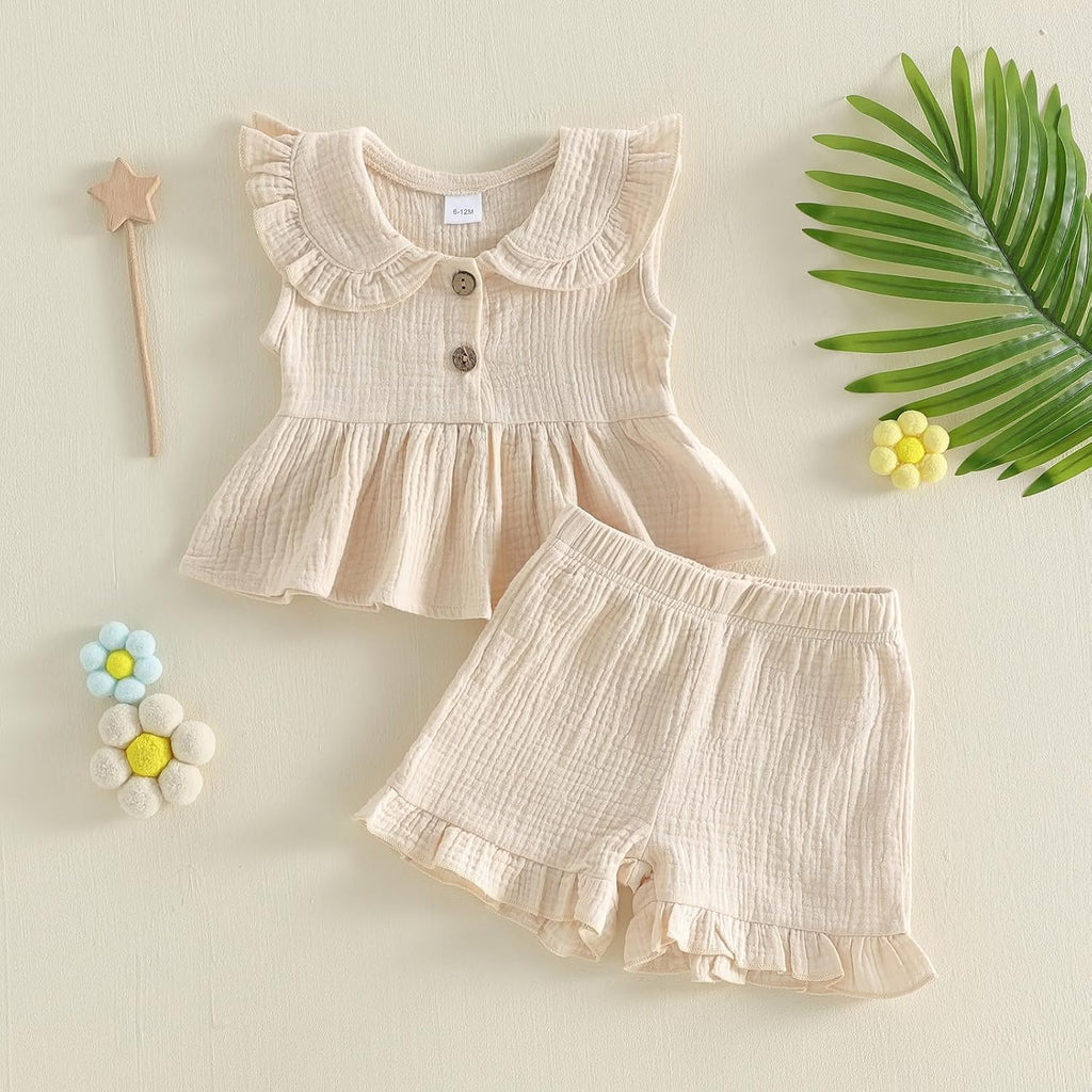 Toddler Baby Girl Summer Clothes Bubble Cotton Outfits Sleeveless Ruffle Tank Top Shorts Cute Clothing Set