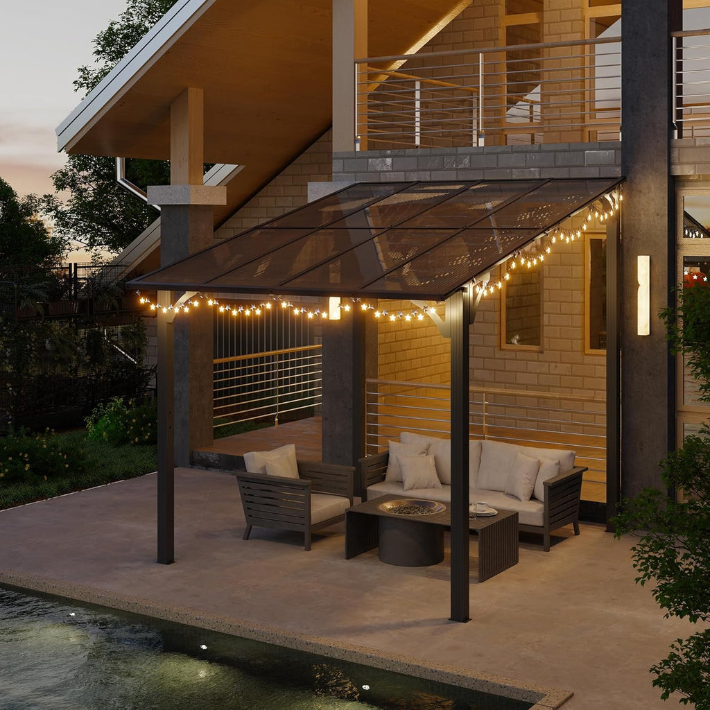10'x 8' Gazebo on Clearance,Hard Top Lean to Gazebo Pergola with UV Protection Roof,Large Wall-Mounted Heavy Duty