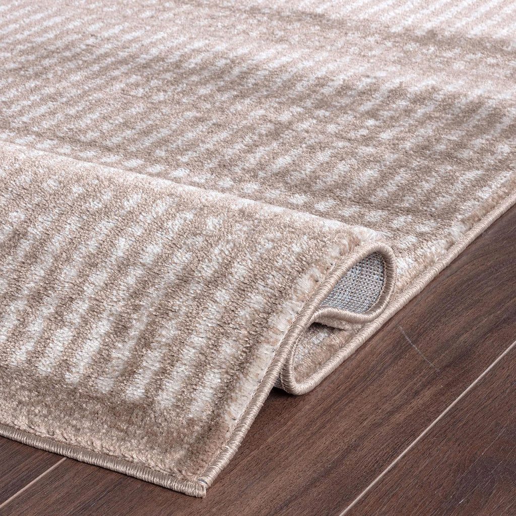 Contemporary Stripe Lines High Traffic Area Rug Beige
