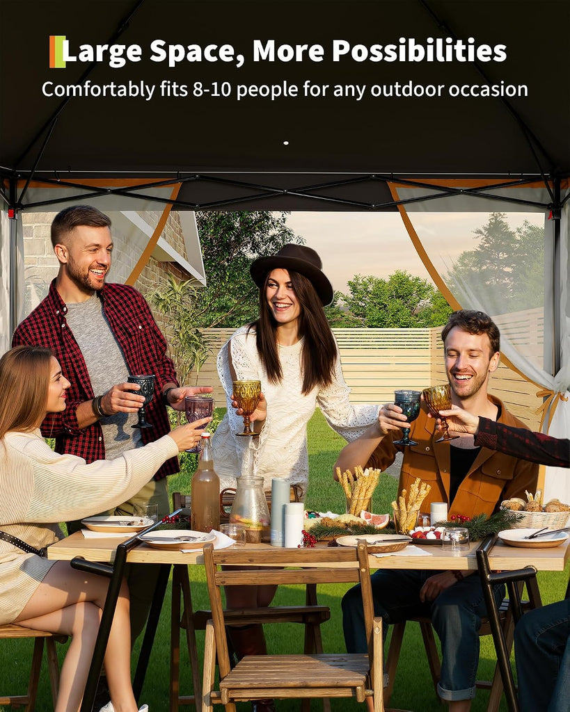 11'x11 Pop-Up Gazebo, Instant Outdoor Canopy Tent with Mosquito Nettings, Durable Steel Frame, Water