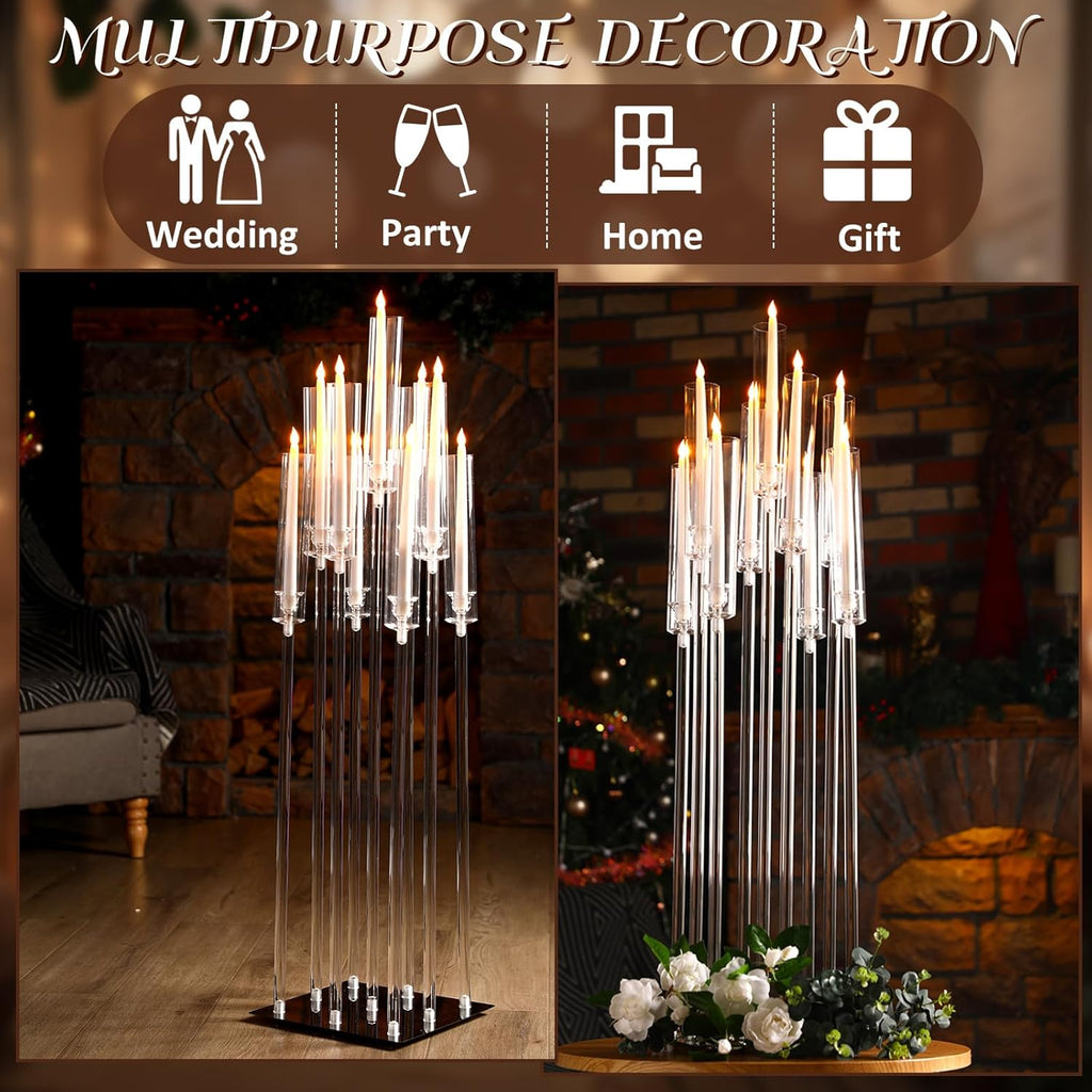 Tessco 4 Set 9 Arm Acrylic Candelabra Candle Holder 42.5'' Clear Candelabra Centerpieces, Candlesticks Holder with