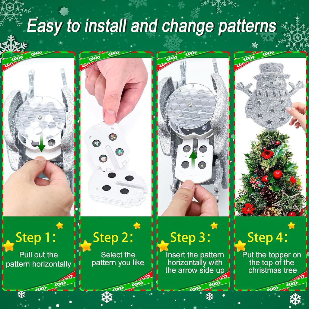 Christmas Tree Topper Projector Lights with 6 Pattern Modes, Sliver Snowman