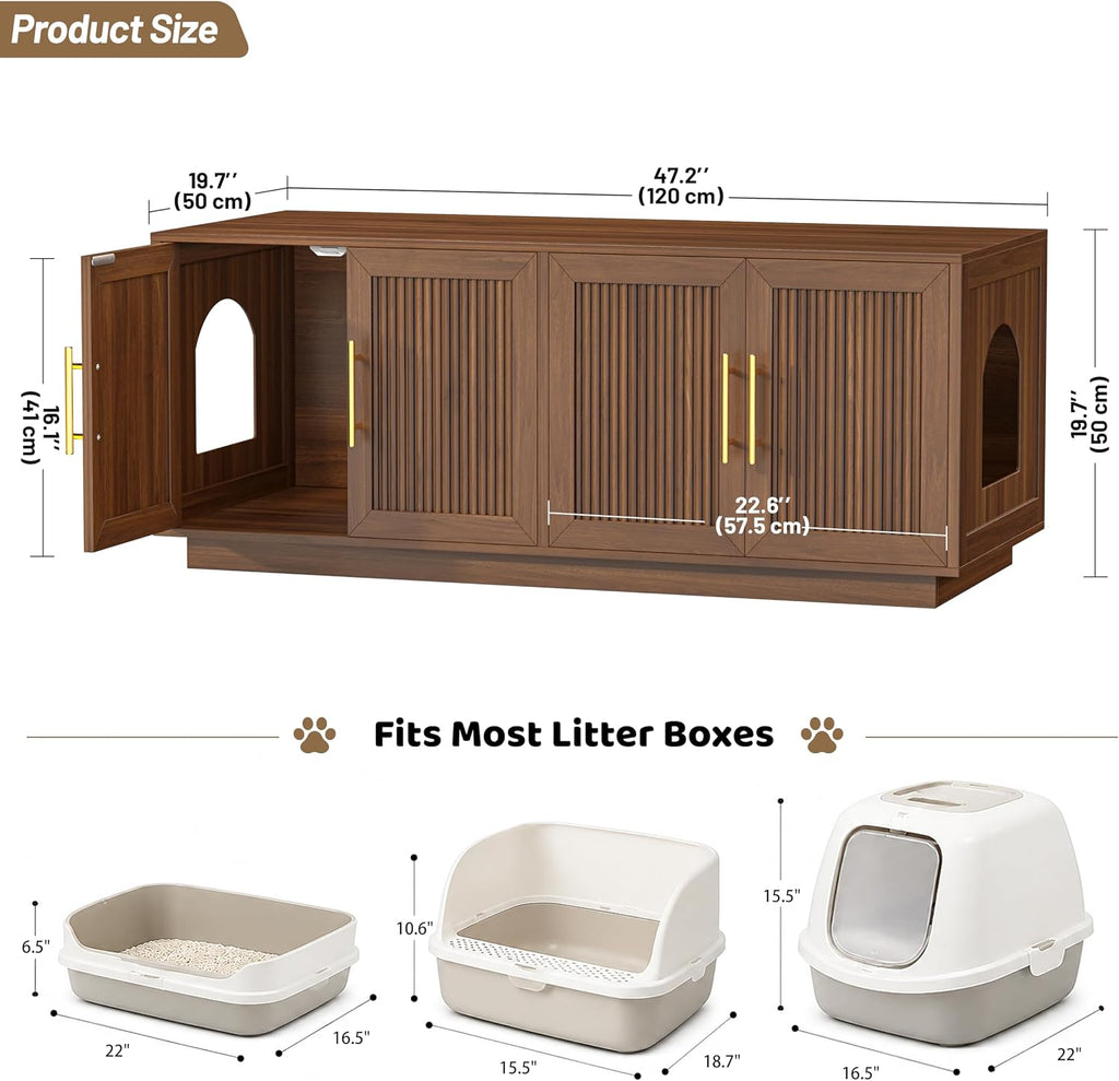 Fluted Cat Litter Box Enclosure Furniture, Cat House for 2 Cats
