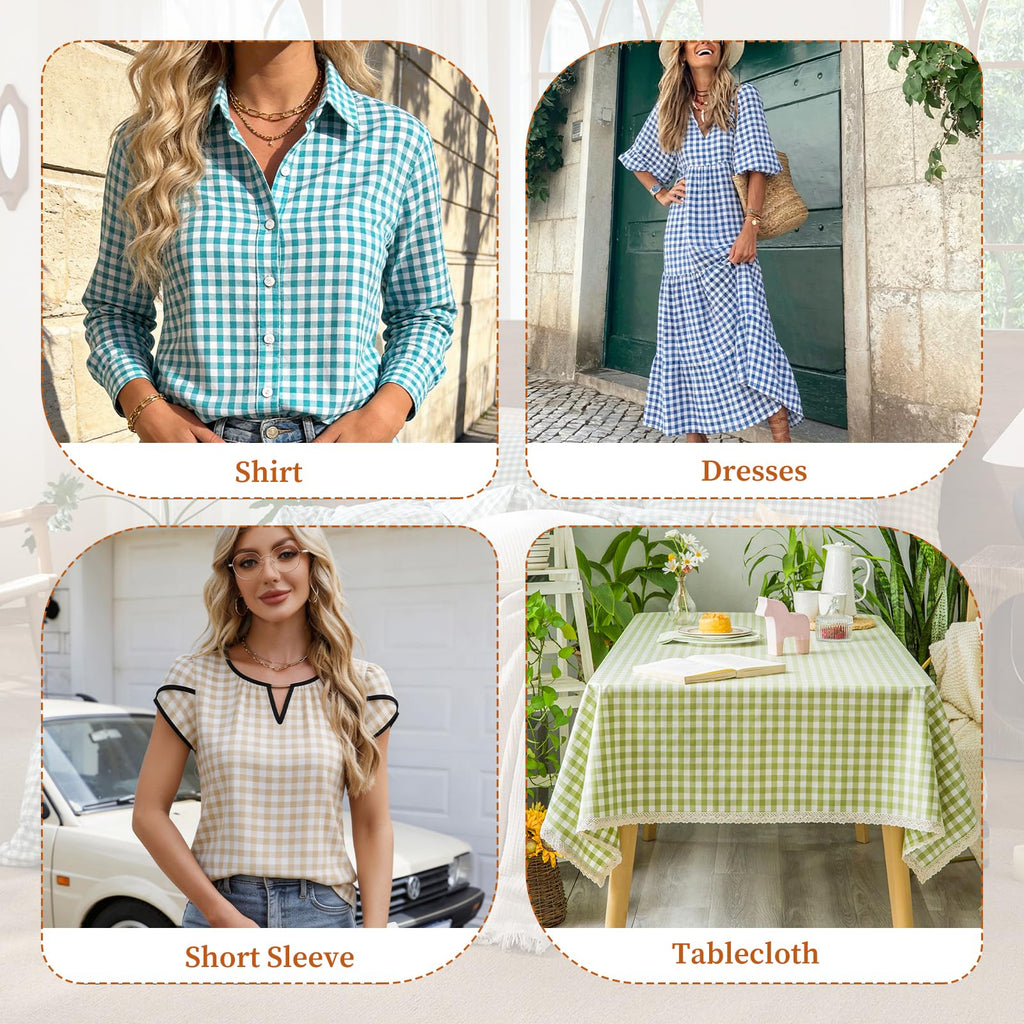 57"W x 72"L Gingham Polyester Fabric Cut By The Yard, Checkered Plaid Vintage Fabric for DIY, Handmade and Sewing