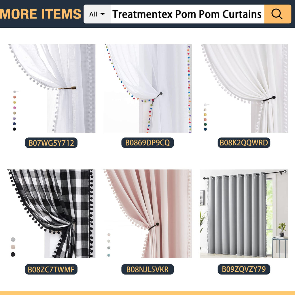 Pom Pom Blackout Curtains Ivory Curtains Room Darkening Curtain Drapes 54" Short Window Curtain Set Bedroom 2 Panels