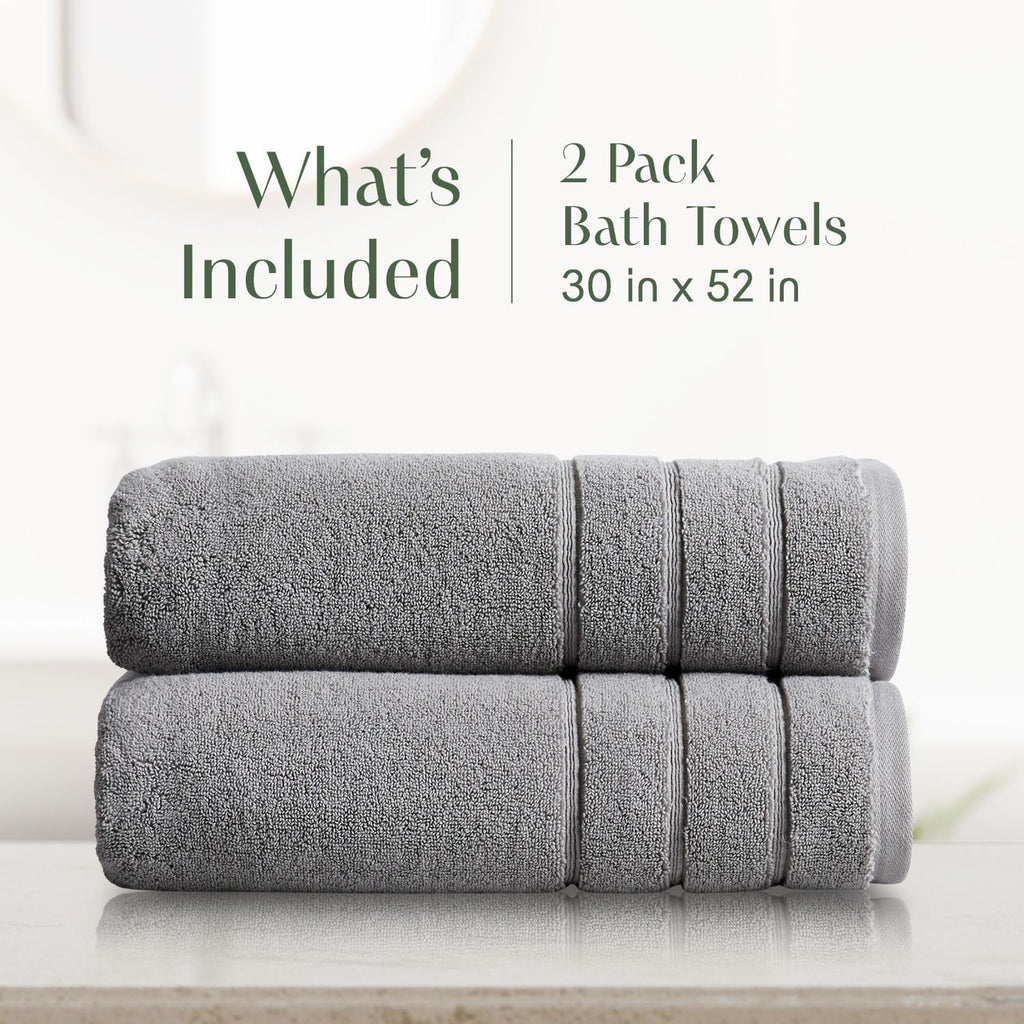 Luxury Turkish Cotton Bath Towels Set | 2-Pack | Grey | 100% Turkish Cotton | Premium Bath Towels | Ultra Soft Thick