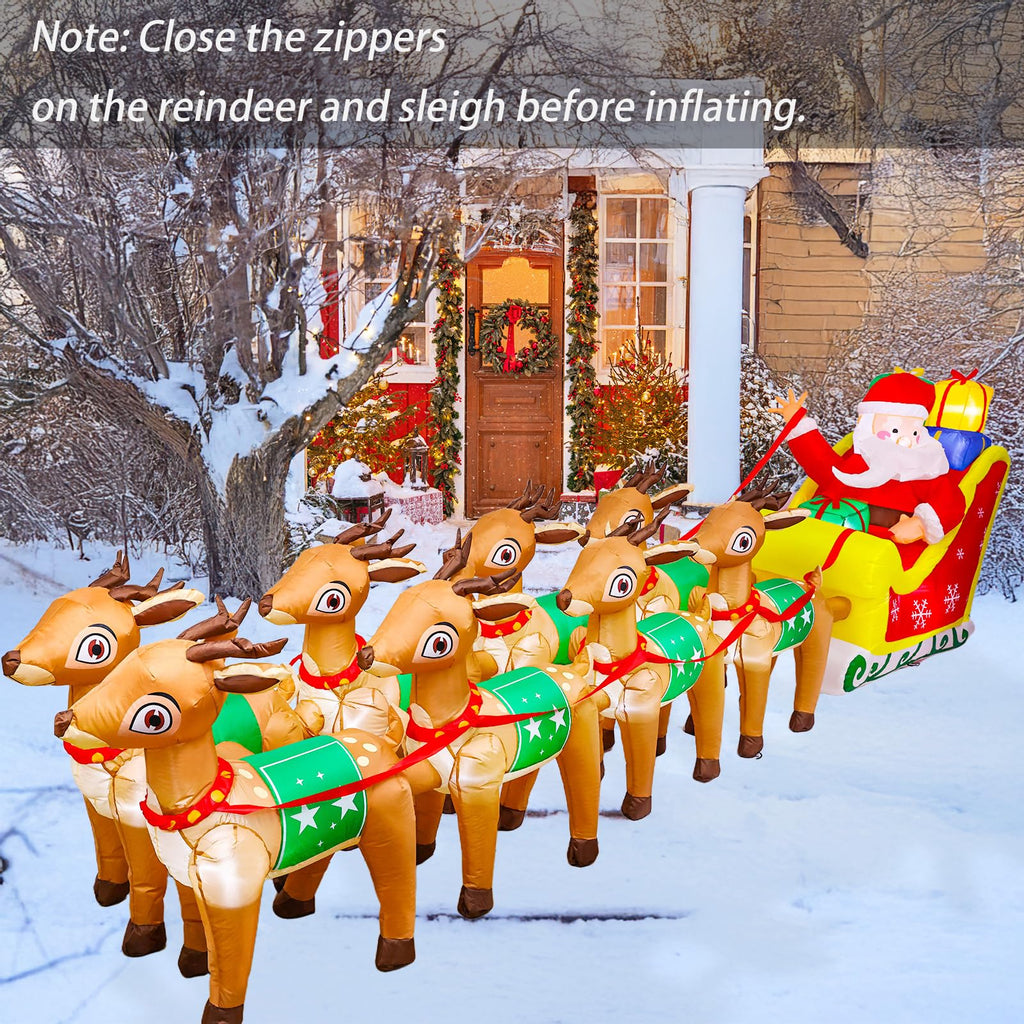 12 FT Christmas Inflatables with Santa Claus Reindeer Built-in LED Lights Blow Up Christmas Decor for Christmas Party