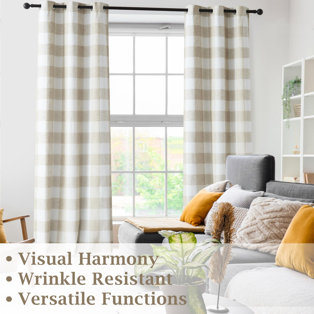 Buffalo Tan White Plaid Full Blackout Window Curtains 84 Inches Long