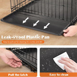 Large Dog Crate, 36 Inch Double Door Folding Metal Wire Dog Cage with Plastic Leak-Proof Pan Tray