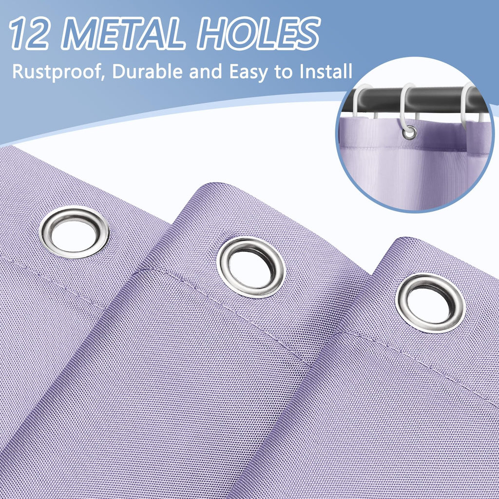 Extra Wide 108x72 Shower Curtain Liner Purple Fabric, Commercial Polyester Liner, Triple Waterproof Coating, Industrial