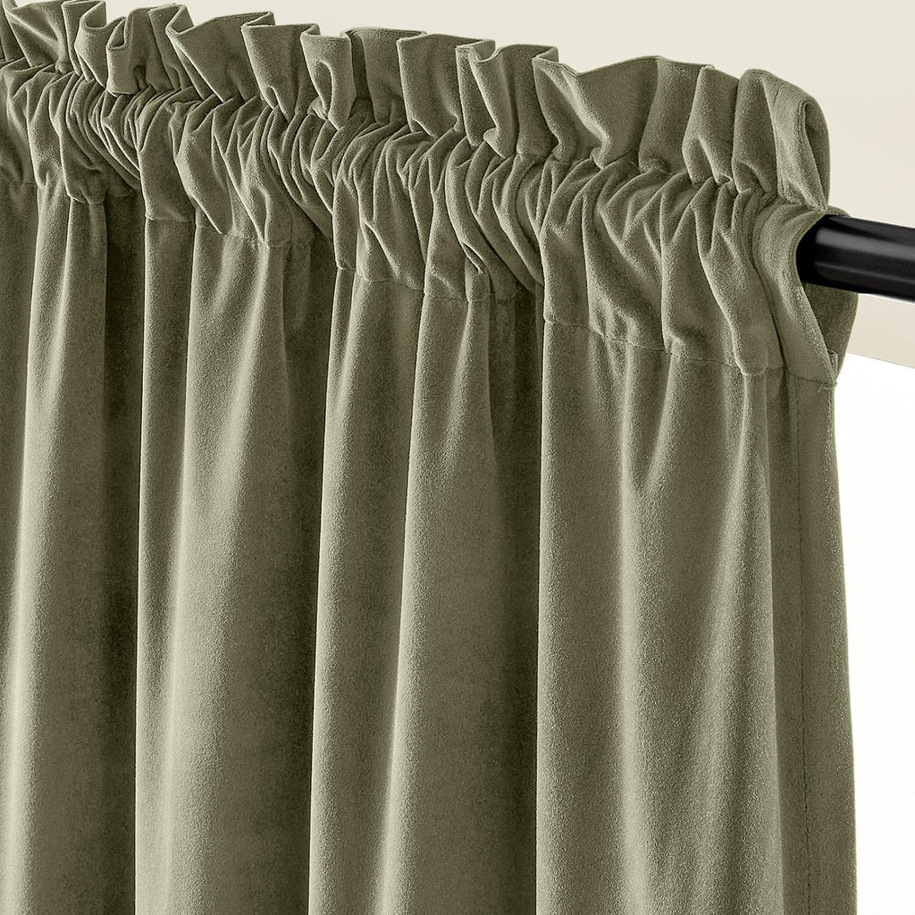 Beige Velvet Curtains Neutral Rod Pocket 52×90 Inch 2 Panels