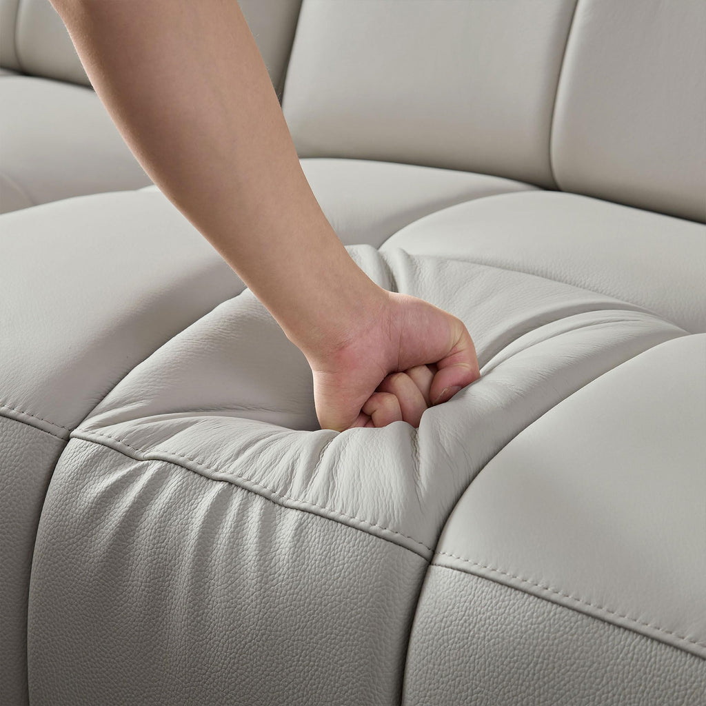 113" L-Shaped Genuine Leather Wall-Hugger Reclining Sofa with Left Chaise, Adjustable Backrest & Footrest, Modern