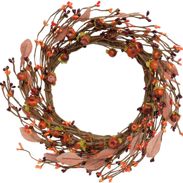 Mini Pumpkin Pip Berry Wreath for Front Door 12 Inches Fall Wreath Indoor Festival Celebration Party Decoration (1