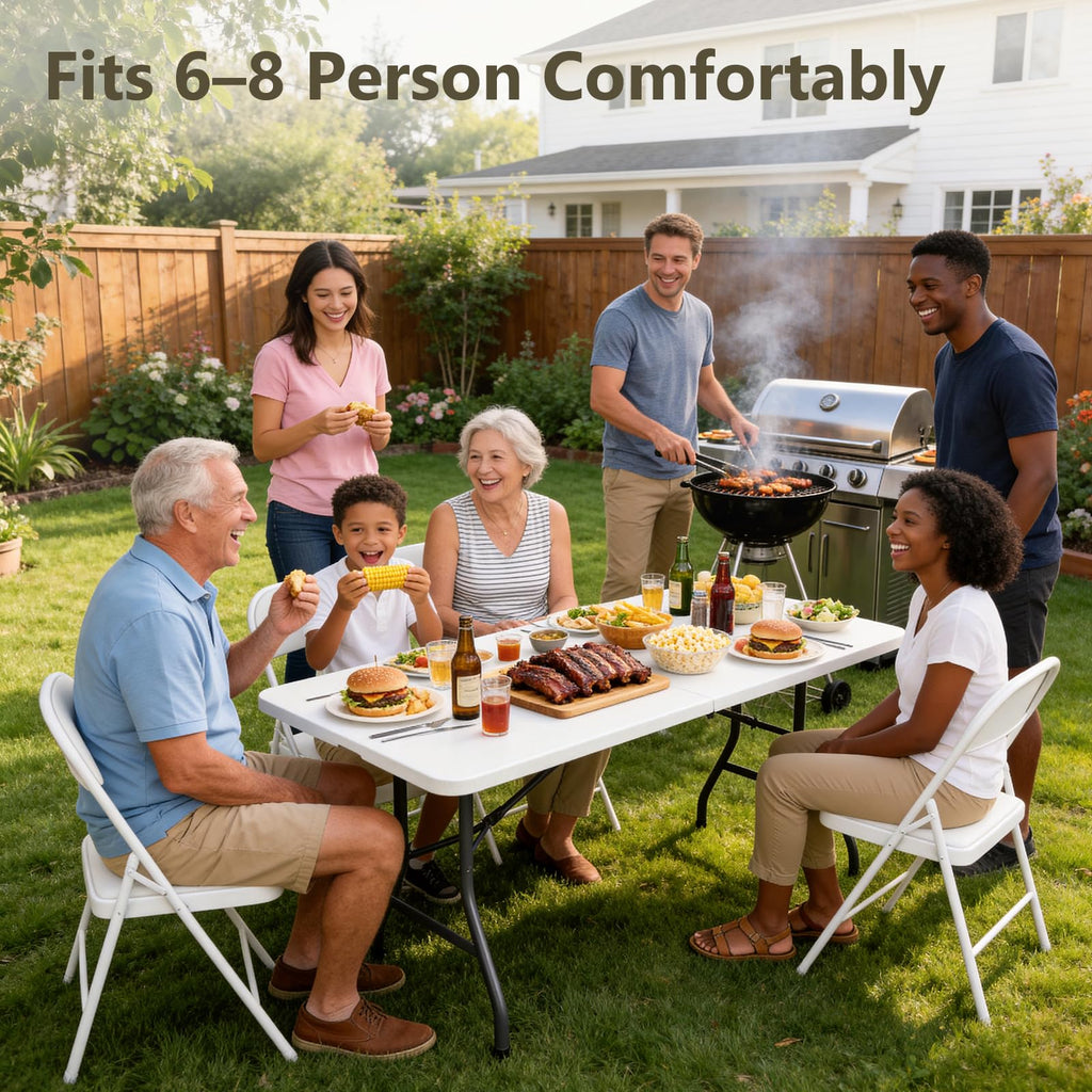 6FT Folding Table 6 Pack, Heavy Duty Fold in Half Plastic Tables with Carry Handle, Portable Indoor Outdoor Utility