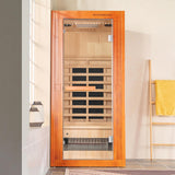 Infrared Home Sauna Room 1 Person Japanese Cedar Indoor Sauna with 7 Carbon Heaters, Red Light Therapy