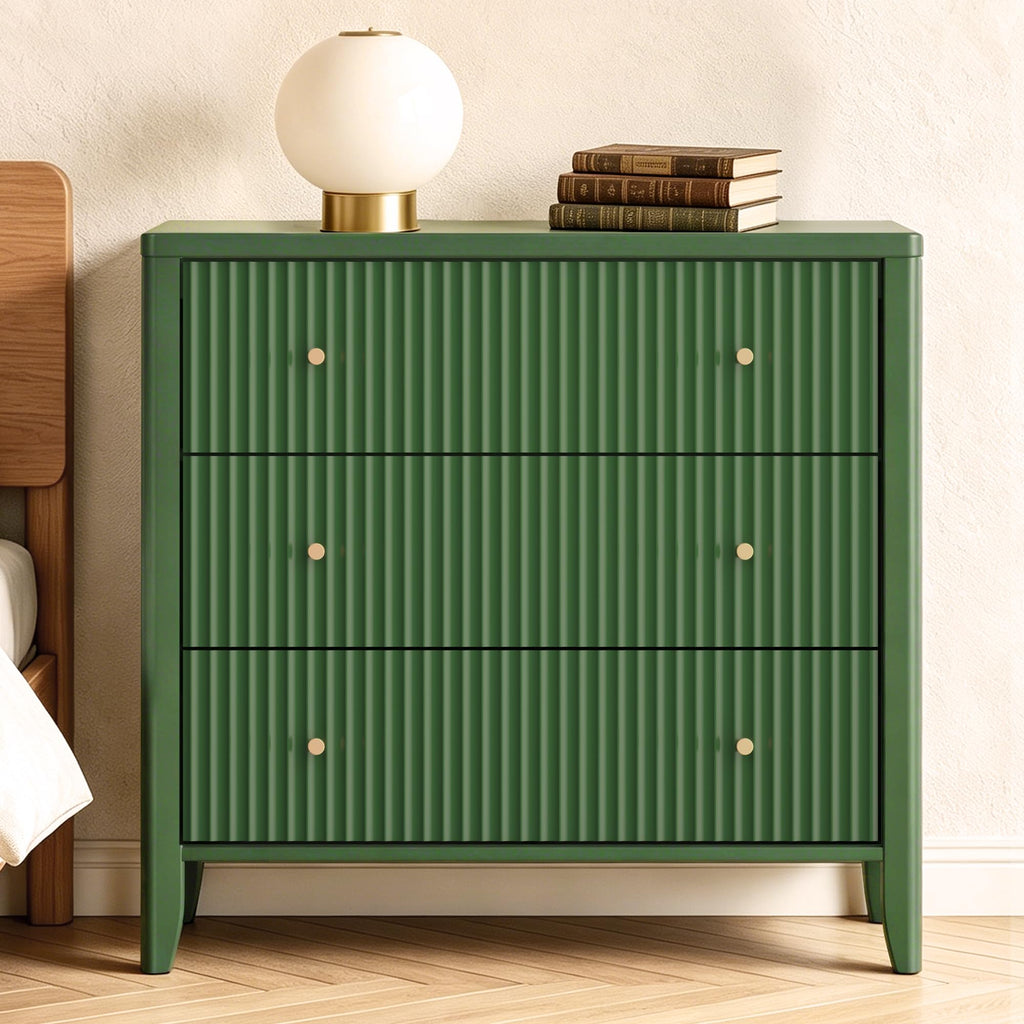 Large Nightstand Set of 2, 34"Wide Fluted Painted Bedside Table with 3 Drawer Dresser, Large End Tables with Storage