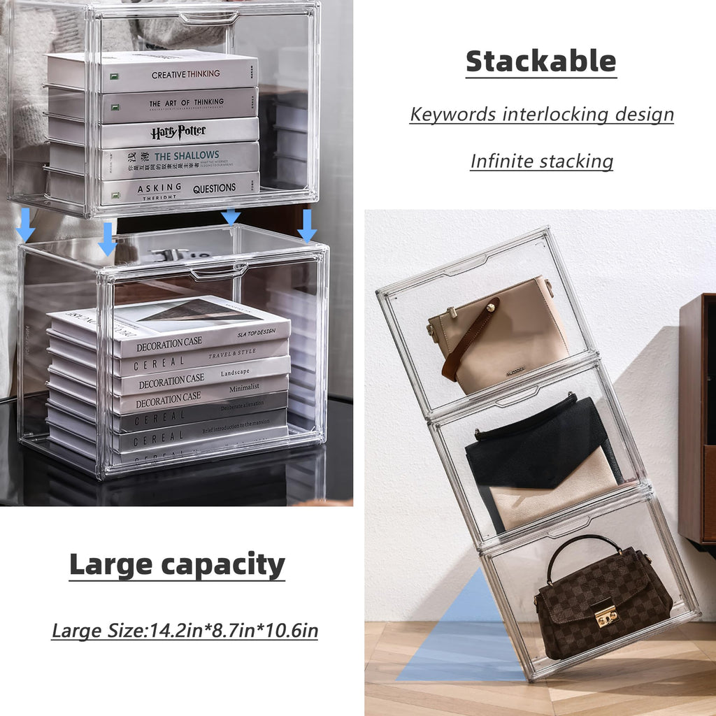 Clear Acrylic Display Case, Stackable Plastic Storage Bins, X-Large