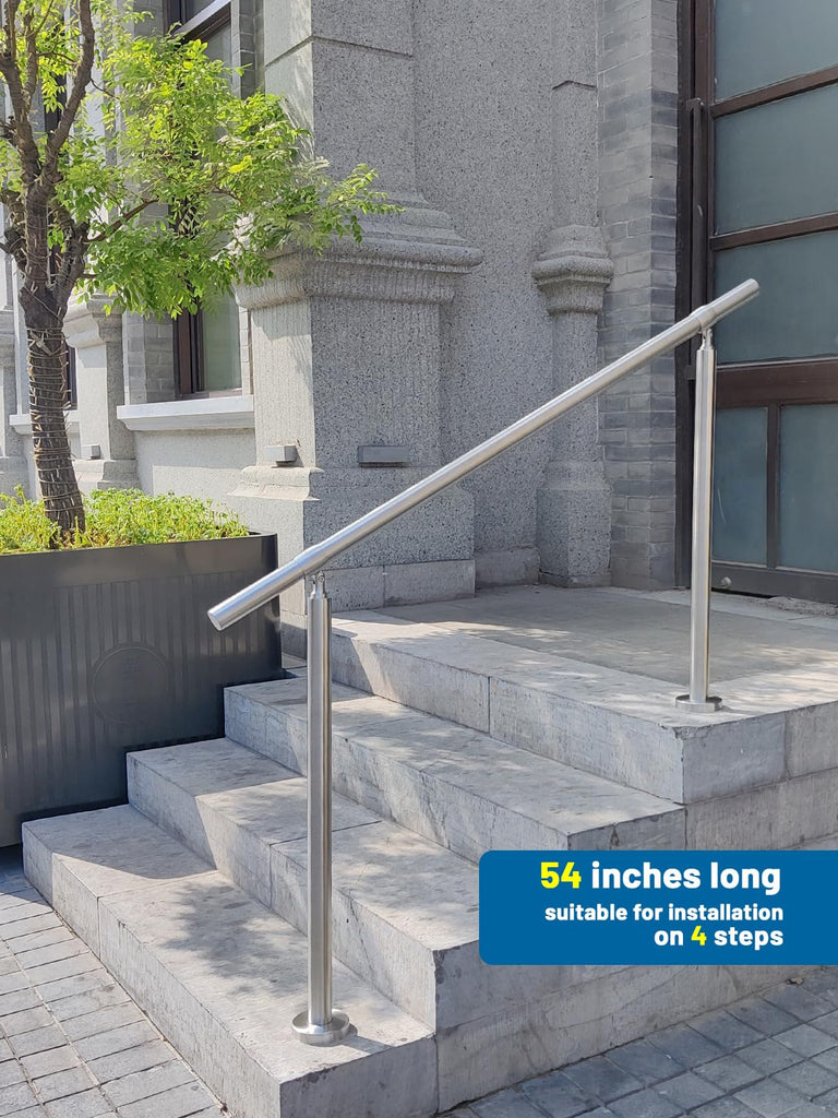 4 Step Stair Railing, Handrail for Indoor Outdoor Steps, 1.65 in Round DIY 304 Stainless Steel Transitional Porch