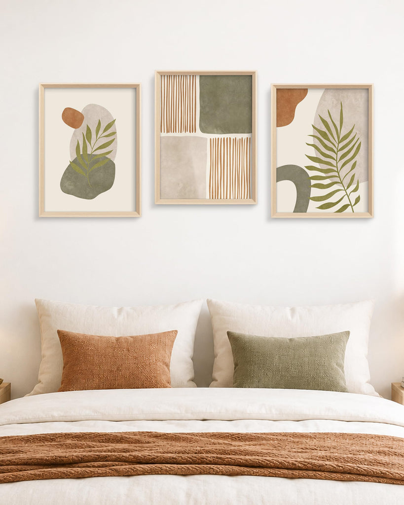 Abstract Botanical Geometric Framed Wall Art Set of 3 12x16IN