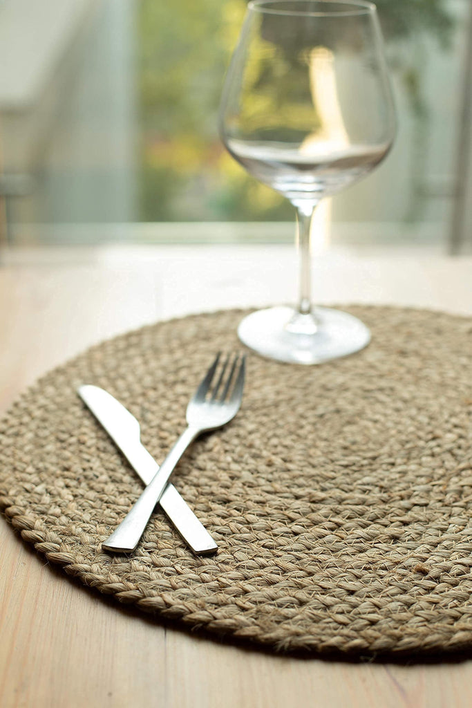 Round Woven Jute Braided Placemats, Set of 4, 14 Inch