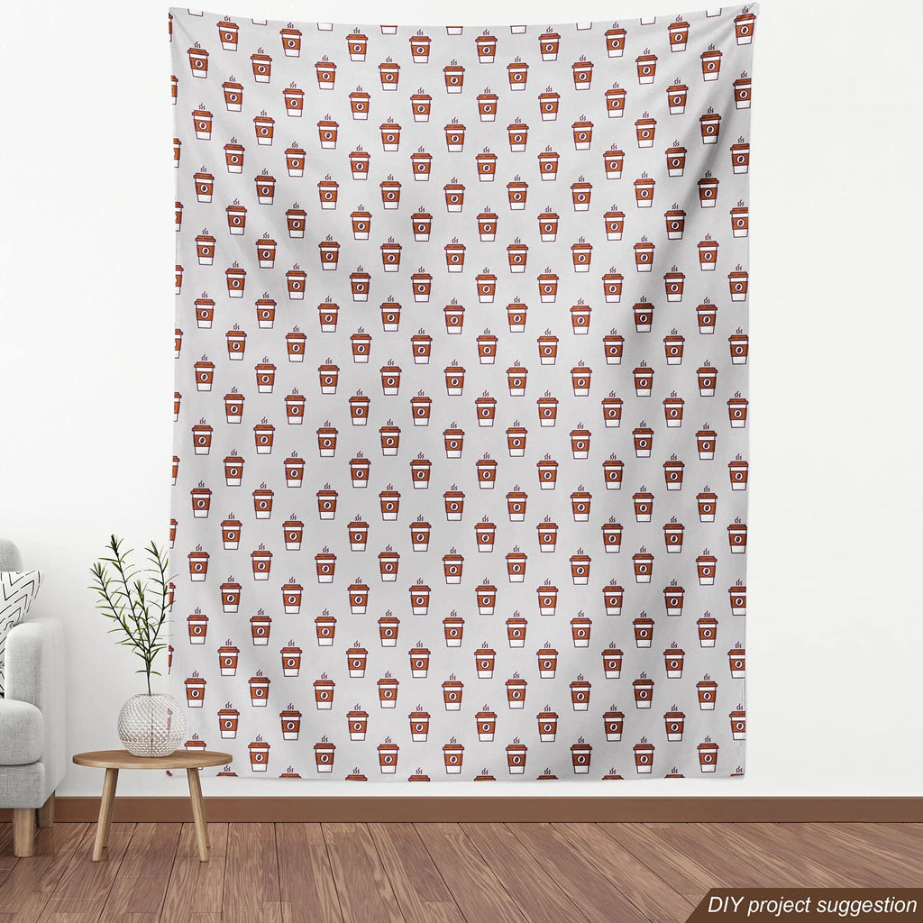 Espresso Grey Fabric by The Yard, Creative Continuous Pattern with Coffee Cups Print, Decorative Fabric for