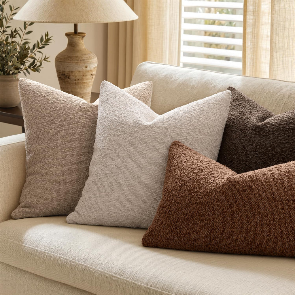 18x18 Decorative Boucle Couch Pillow Covers Brown