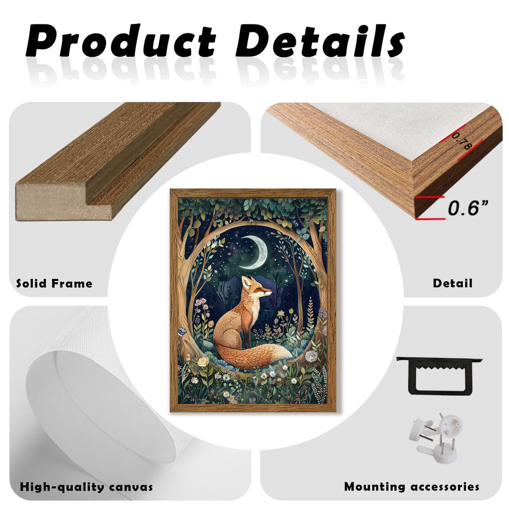 Fox and Moon Decor Whimsical Forest Animal Wall Art 16x24 in